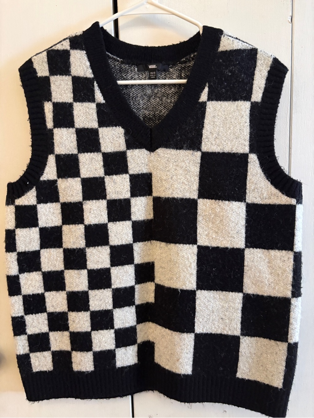 Vans Black & White Checkerboard Knit Vest, OS